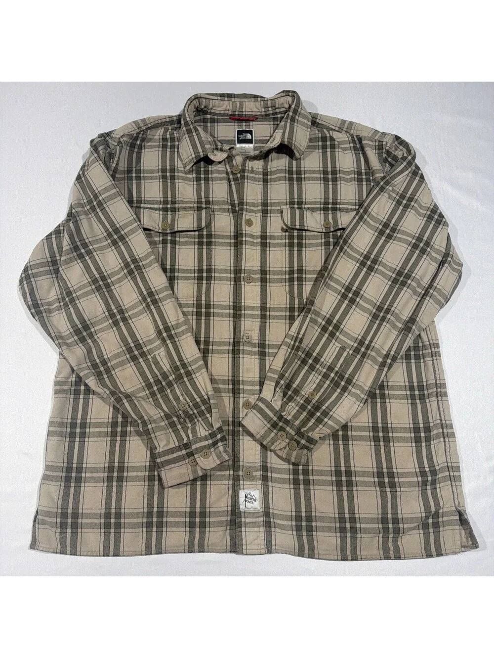 VTG Y2KThe North Face Plaid Flannel Button Shirt L.S. Hiking Brown/ Green Mens L